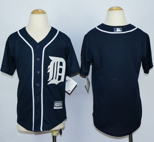 Tigers Blank Navy Blue Cool Base Stitched Youth MLB Jersey - Click Image to Close
